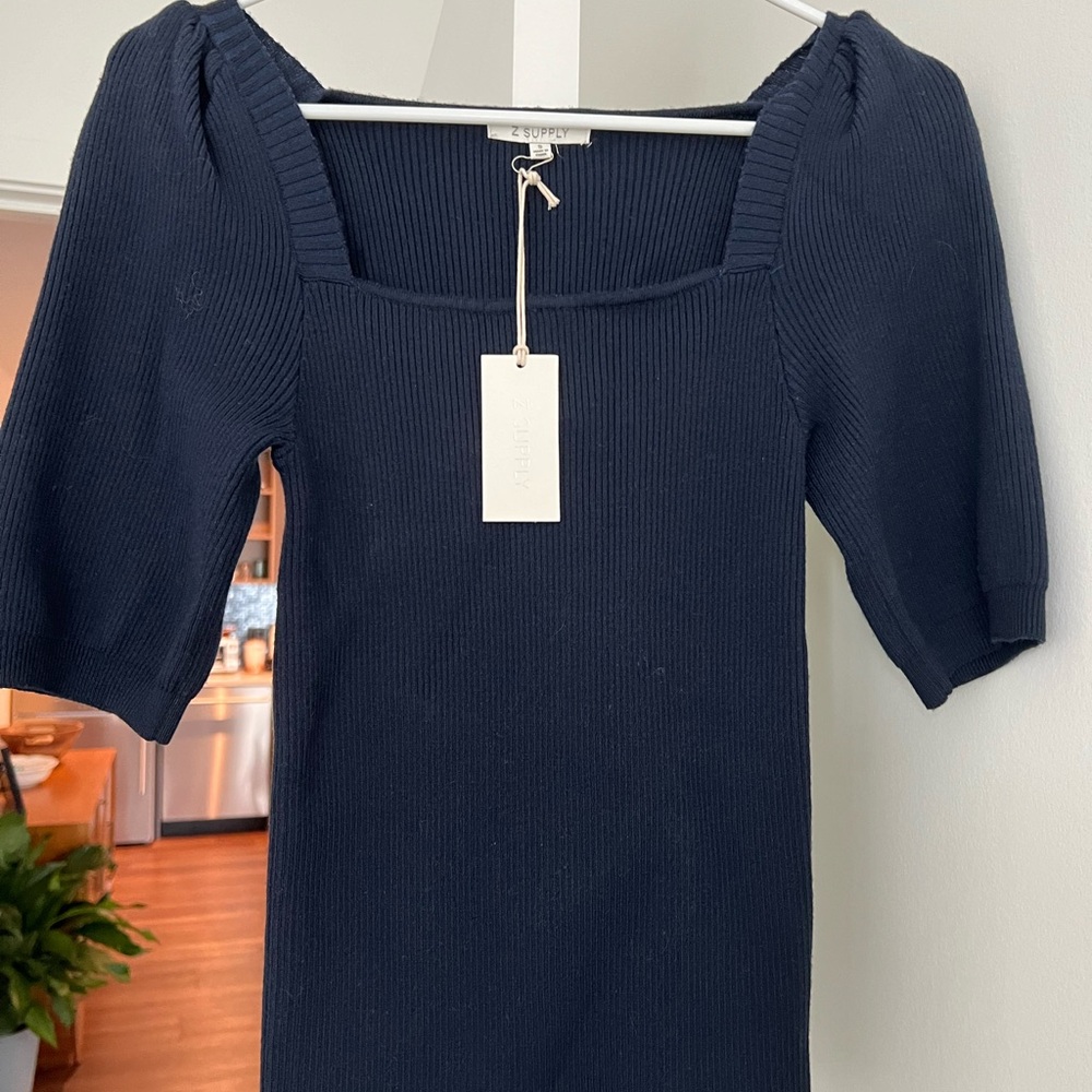 Sibyl navy short sleeve sweater top. Never been worn!
